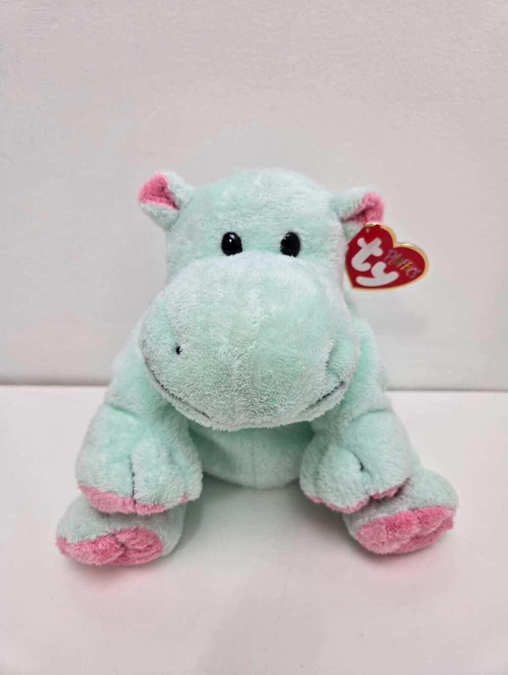 Ty Pluffies Collection “Tubby” the Green and Pink Hippo - *Rare* (10 inch)